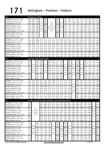 171 bus timetable.